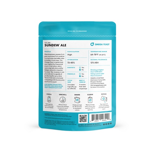 Omega Yeast OYL401 Sundew® Ale Beer Yeast Double Pitch 225