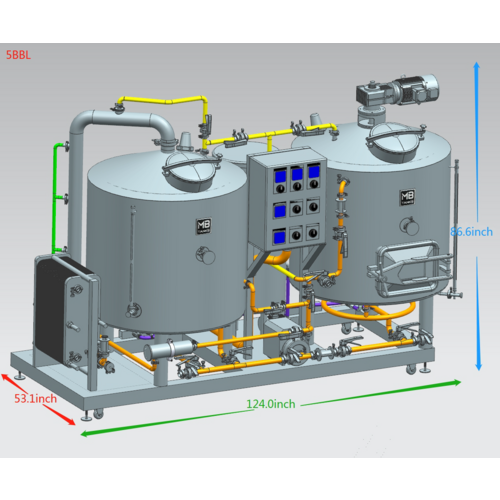 MB® Oil Heated Brewhouse | 2 Vessel | Mash Tun | Boil Kettle | Wort Pump | Heat Exchanger | Control Panel | CIP | 1 to 10 bbl