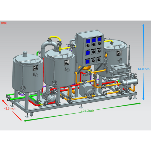 MB® Oil Heated Brewhouse | 3 Vessel | HLT | Mash Tun | Boil Kettle | Wort Pump | HLT Pump | Heat Exchanger | Control Panel | CIP | 1 to 10 bbl