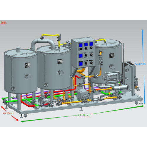 MB® Oil Heated Brewhouse | 3 Vessel | HLT | Mash Tun | Boil Kettle | Wort Pump | HLT Pump | Heat Exchanger | Control Panel | CIP | 1 to 10 bbl