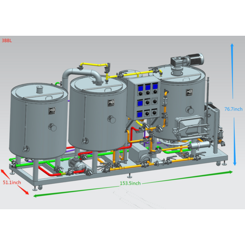 MB® Oil Heated Brewhouse | 3 Vessel | HLT | Mash Tun | Boil Kettle | Wort Pump | HLT Pump | Heat Exchanger | Control Panel | CIP | 1 to 10 bbl