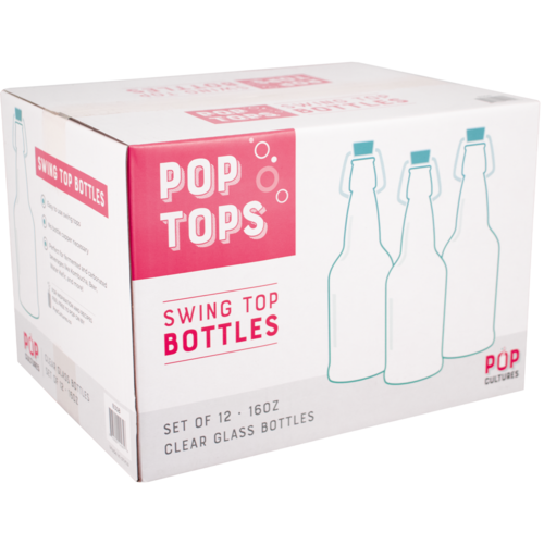 Pop Cultures | PopTops™ Swing Top Bottles | Clear Glass Bottles | 16 oz | Case of 12